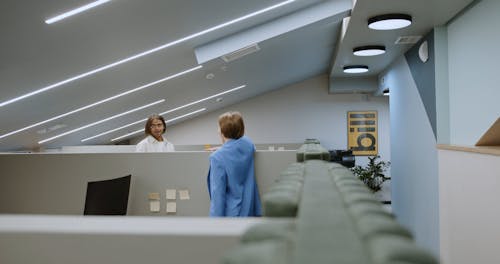 Two Person Talking Over The Cubicles Divider