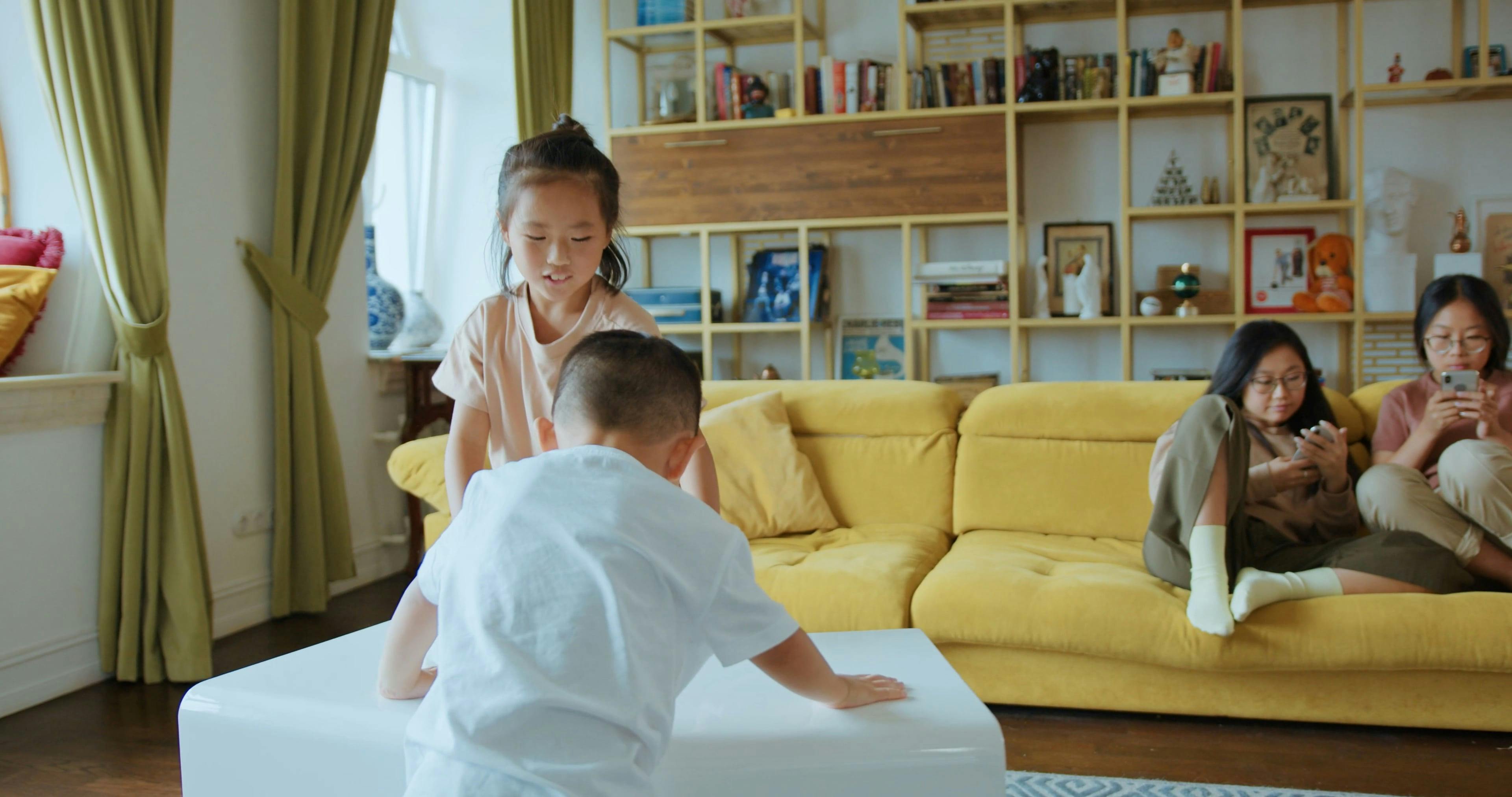 Children Playing In The Living Room · Free Stock Video