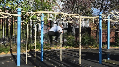 Man Doing Parkour on a Playground