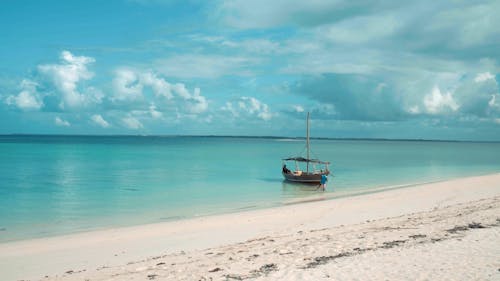 Wide Angle Shot of Fishing Boat in the Shore