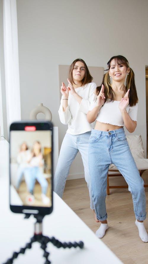 Two Women Making A Dance Video