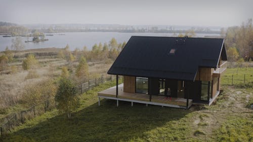 Aerial View of Women in a Remote House