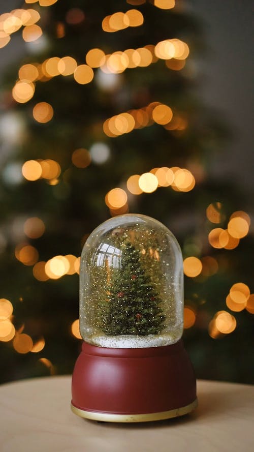 Close-Up Video of a Christmas Snow Globe