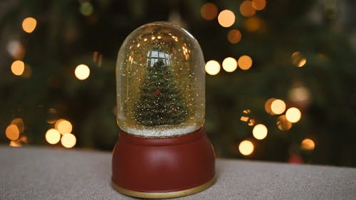 Close-Up Video of a Christmas Snow Globe