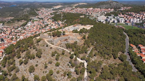 Aerial View of an Old Fort in the Hills
