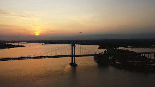Drone Footage of the Brooklyn Bridge During Sunset 