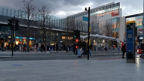 Busy Street with People Crossing