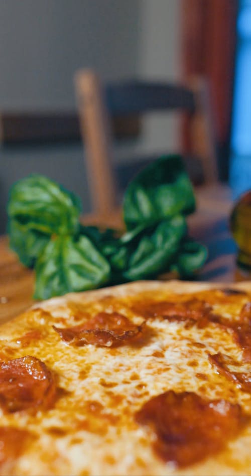 Close-up Shot of a Whole Pepperoni Pizza