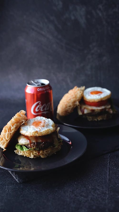 Ramen Burgers with Coke in Can