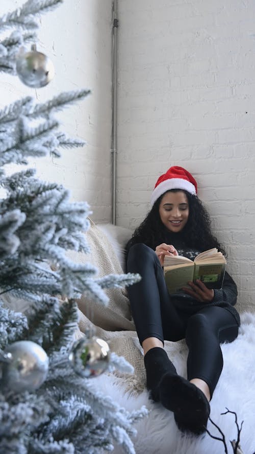 Christmas Themed Girl Reading on the Couch
