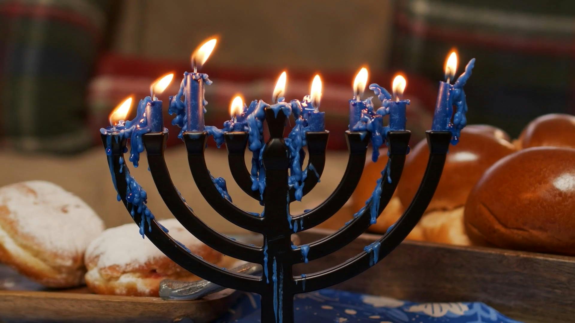 Menorah And Challah Breads On Table Free Stock Video Footage, Royalty