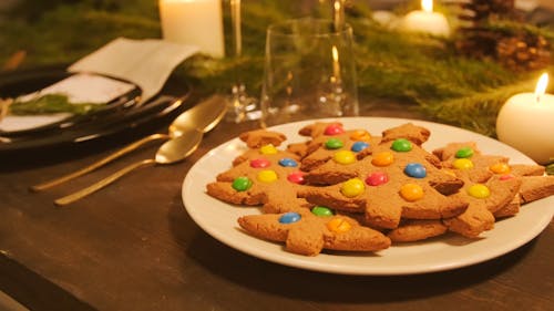 Plated Christmas Cookies On The Table