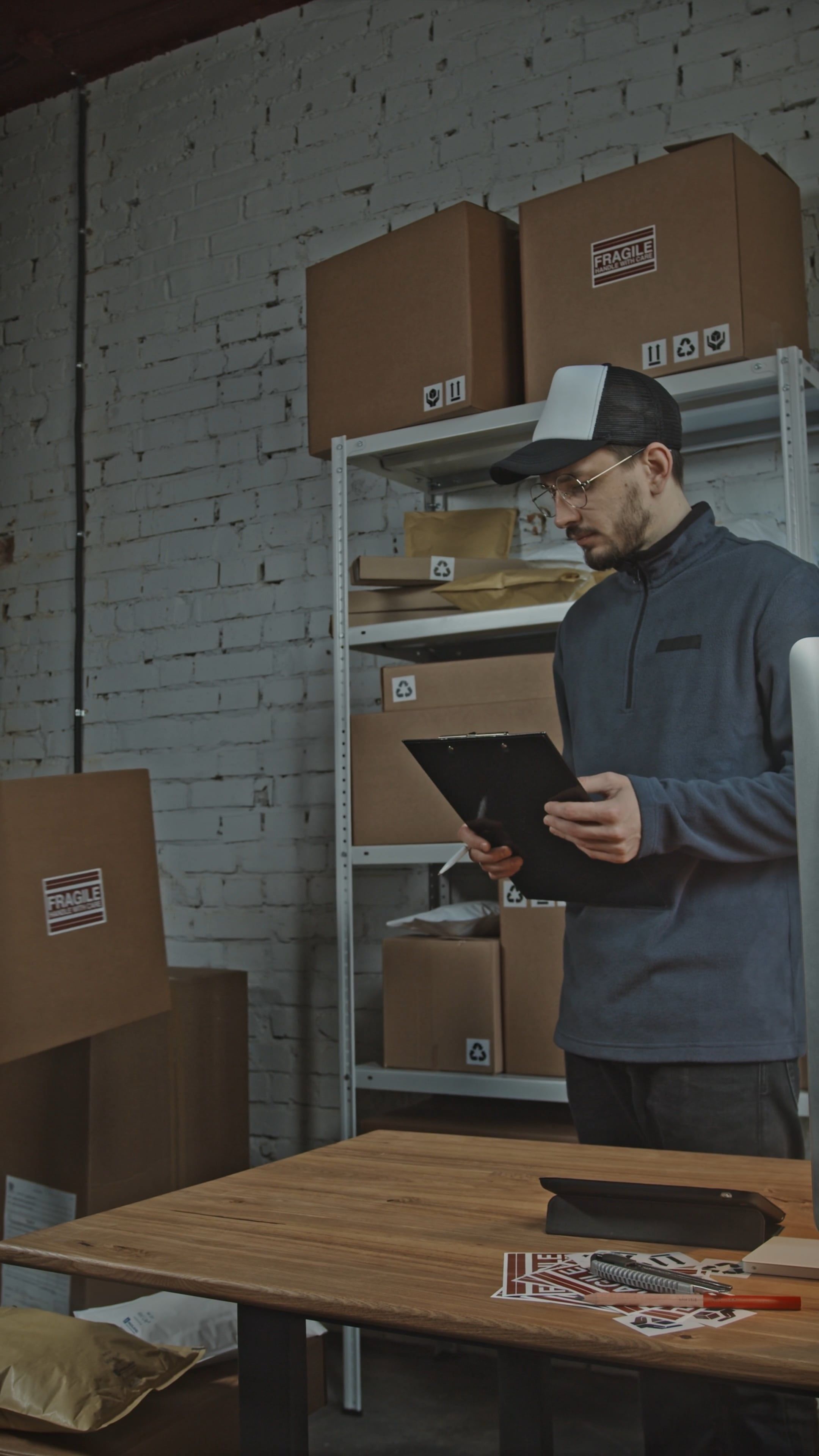 Delivery Man Brings Parcel For Entry To Computer Operator Free Stock delivery-man-brings-parcel-for-entry-to-computer-operator-free-stock