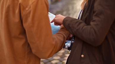people looking at a map