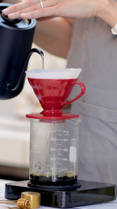 Person Pouring Water Into the Coffee Filter