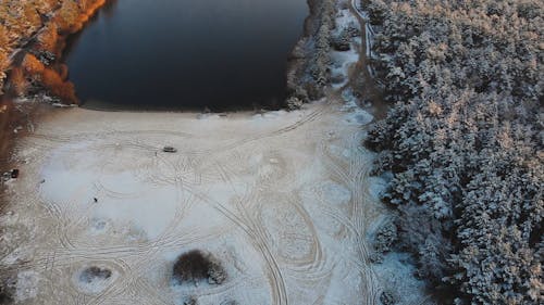 Aerial Footage Of Snowy Forest