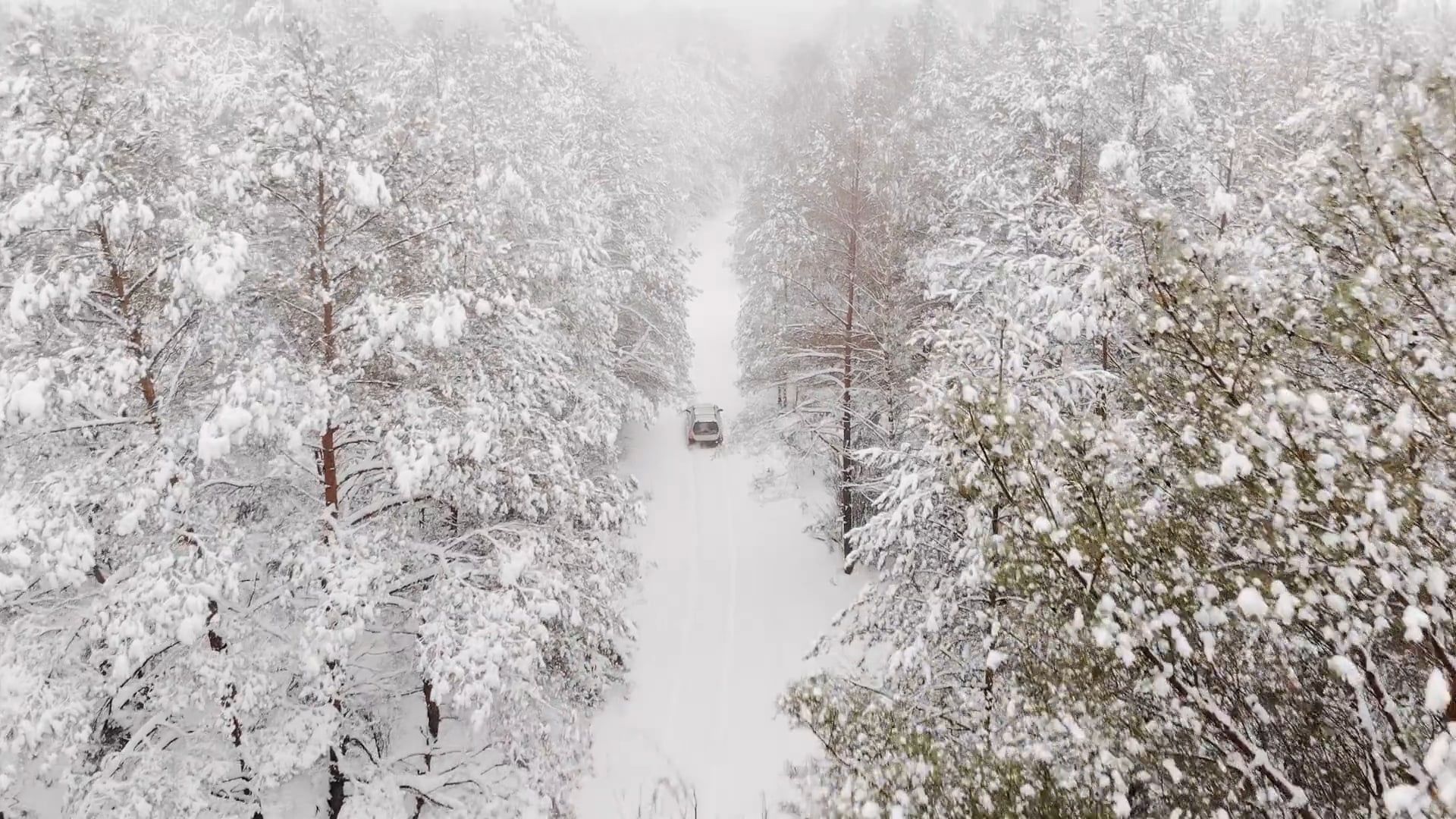 Drone Footage of a Car on Road Covered with Snow Free Stock Video ...