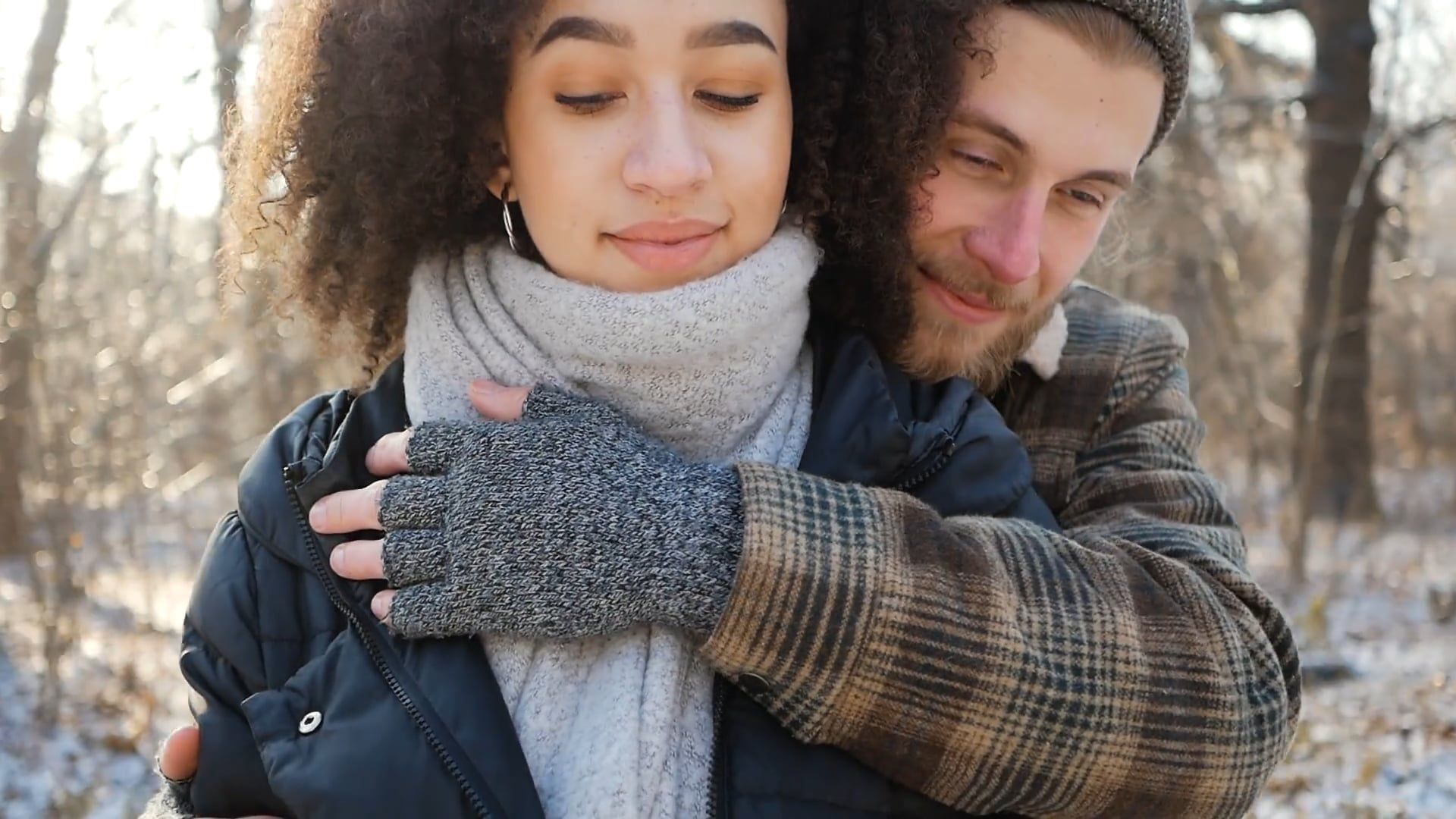 Couple Hugging Outdoors in Winter Landscape Free Stock Video Footage ...