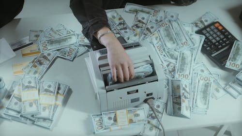 High Angle Shot of a Woman Counting Money