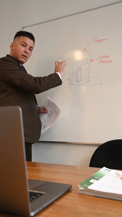 A Person Presenting a Scheme on Whiteboard