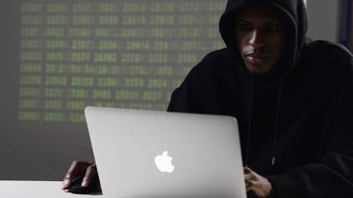 A Man In a Hoody Jacket Using a Laptop