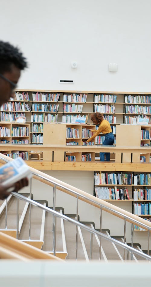 A Staircase Inside The Multi Floors Library