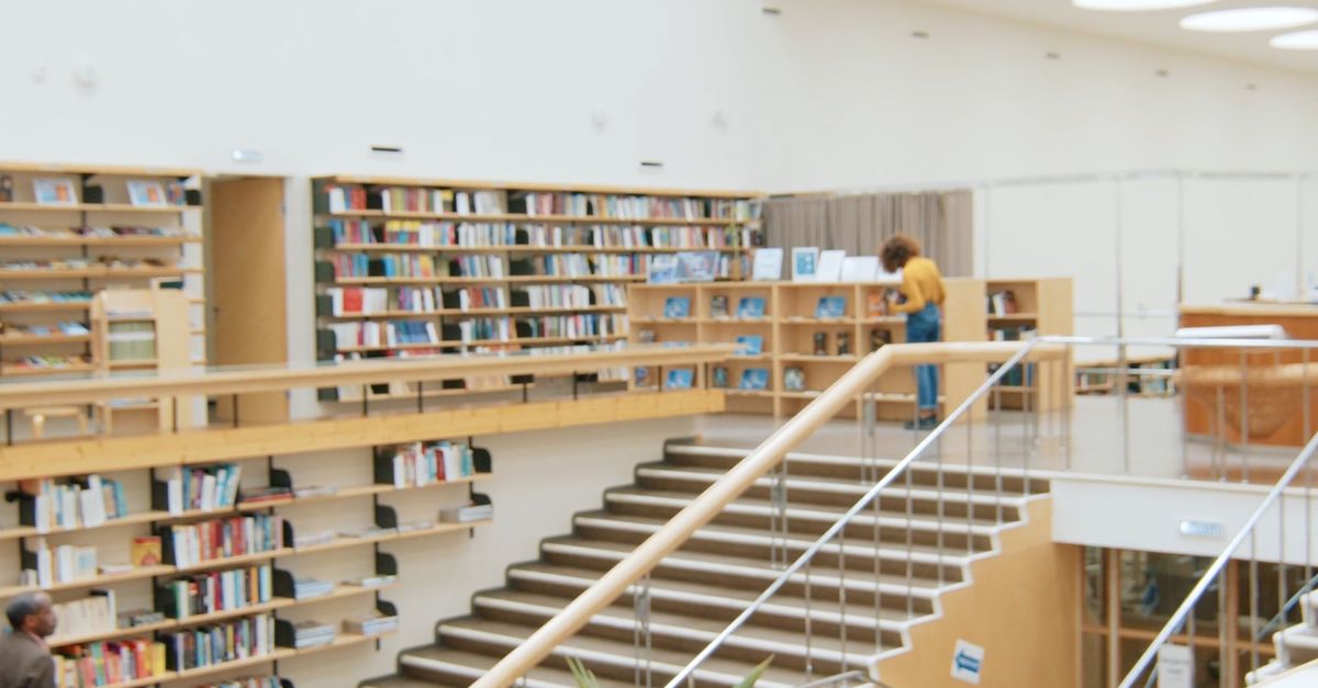 Library With Inside Ramp The Staircase Inside The Multi Floors Library Free Stock Video Footage ...