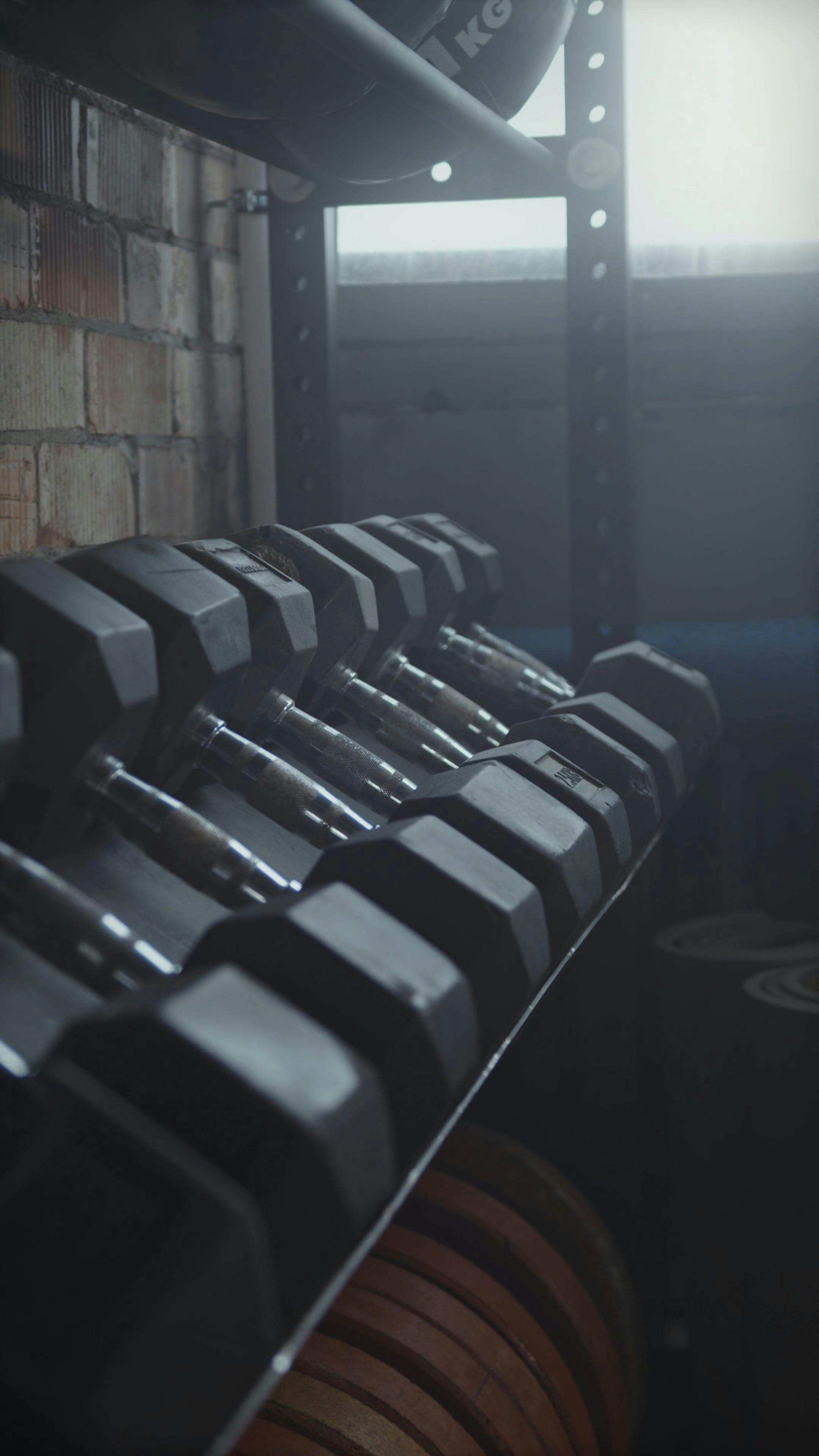 Weight plates and Dumbbells in a Gym · Free Stock Video