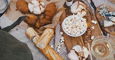a footage of snacks and drinks
