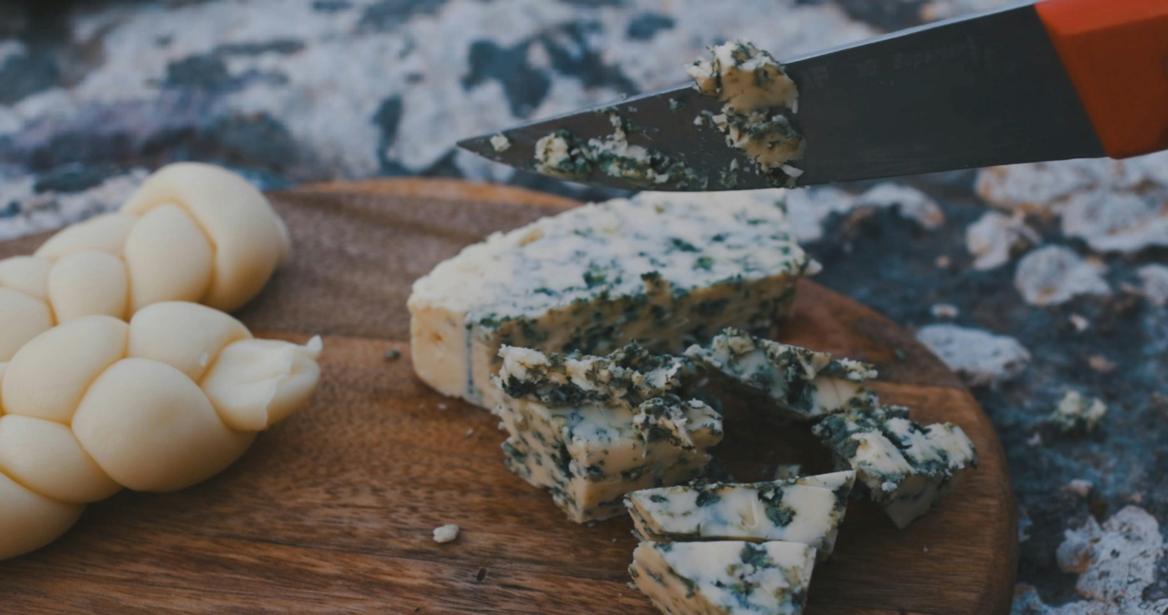 Slicing Blue Cheese Close up · Free Stock Video