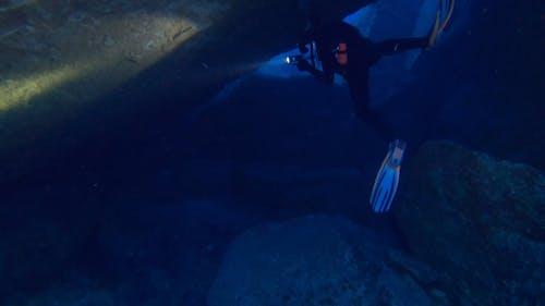 A Dicer Inside An Underwater Cave