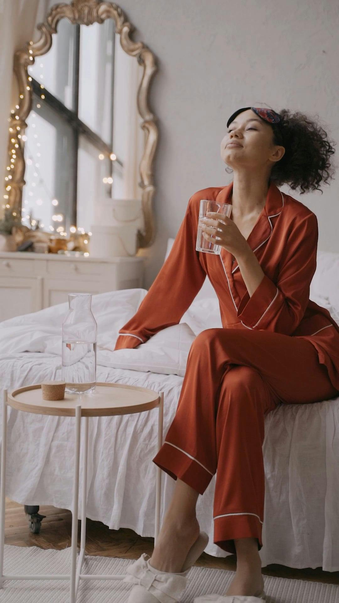 Woman In Pajama Drinking Water · Free Stock Video