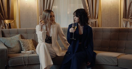 Two Glamorous Women Drinking Wine 