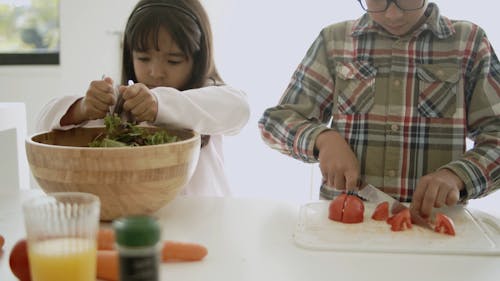 Kids Preparing a Salad
