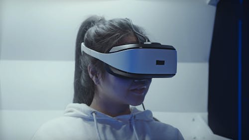 A Woman Wearing Virtual Reality Headset
