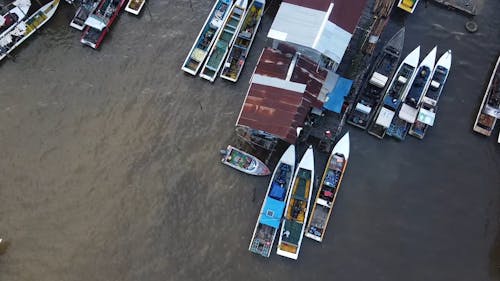 Aerial View of Boats at Dock