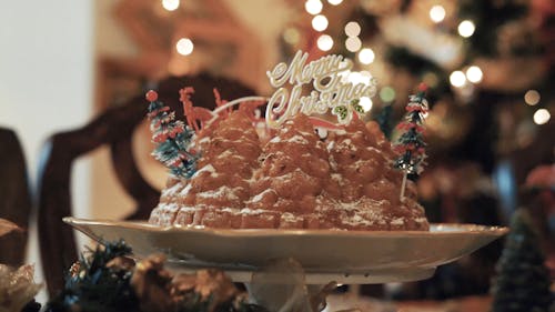 Close-up Footage of a Christmas Cake