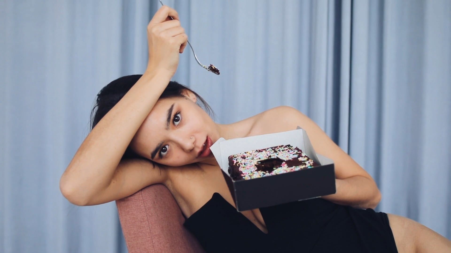 Young Woman Eating Cake From A Box Free Stock Video Footage, Royalty ...