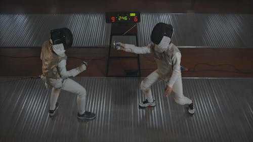 High Angle Shot of a Fencers Dueling