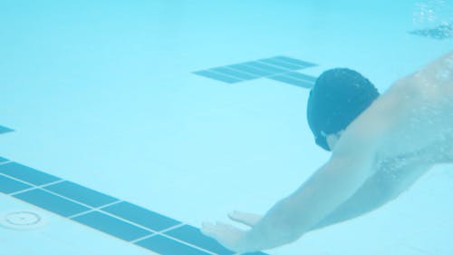 A Man Swimming in the Pool