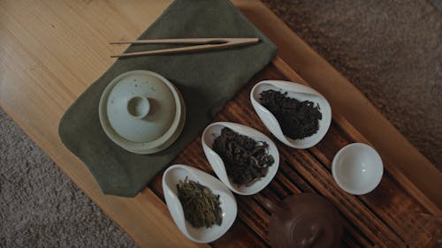 Close-up of Tea Set on a Wooden Table