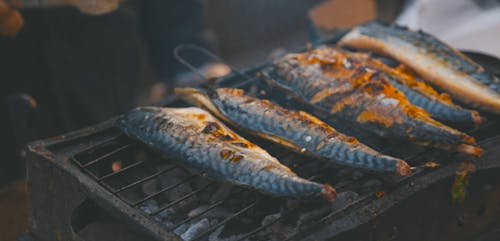 Fishes On Barbecue Grill