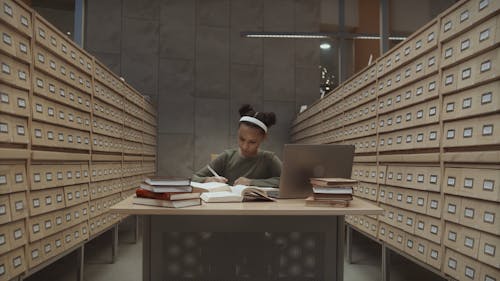 A Girl Studying in the Library