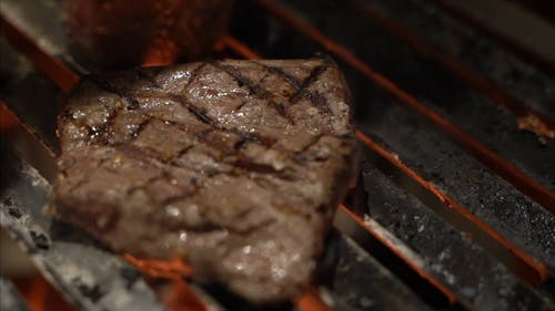 Close Up View of a Steak Being Grilled 