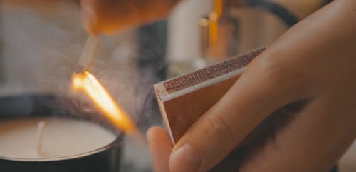 A Person Lighting the Candle with Matches