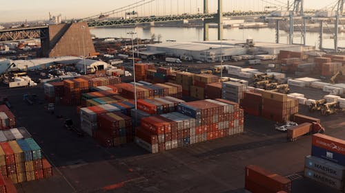Aerial View of Container Vans and Trucks in the Port