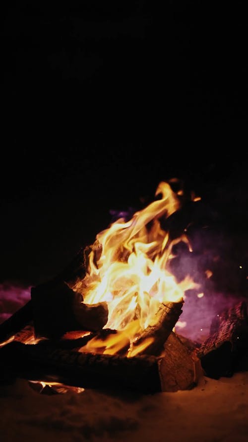 Close Up Shot of a Bonfire in the Snow