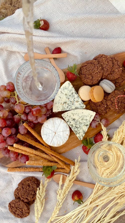 Spread of Food on Wooden Board