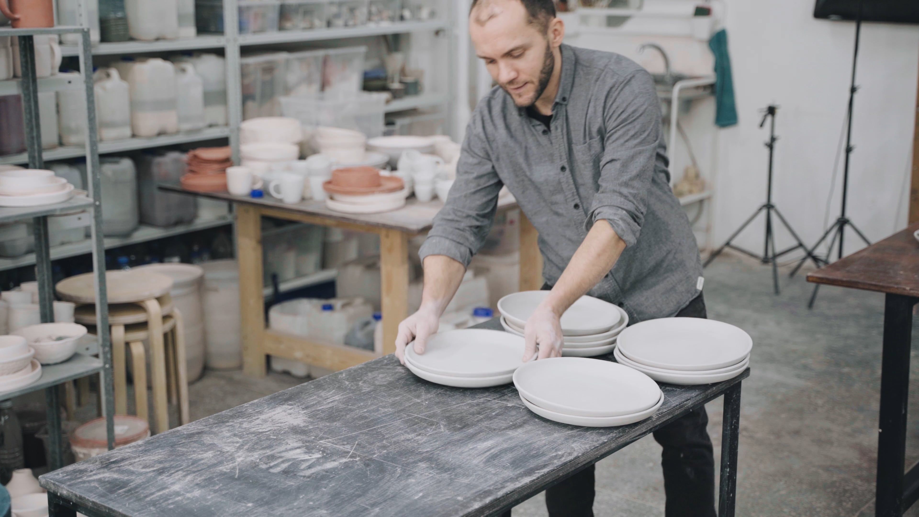 Stack of handmade ceramic plates