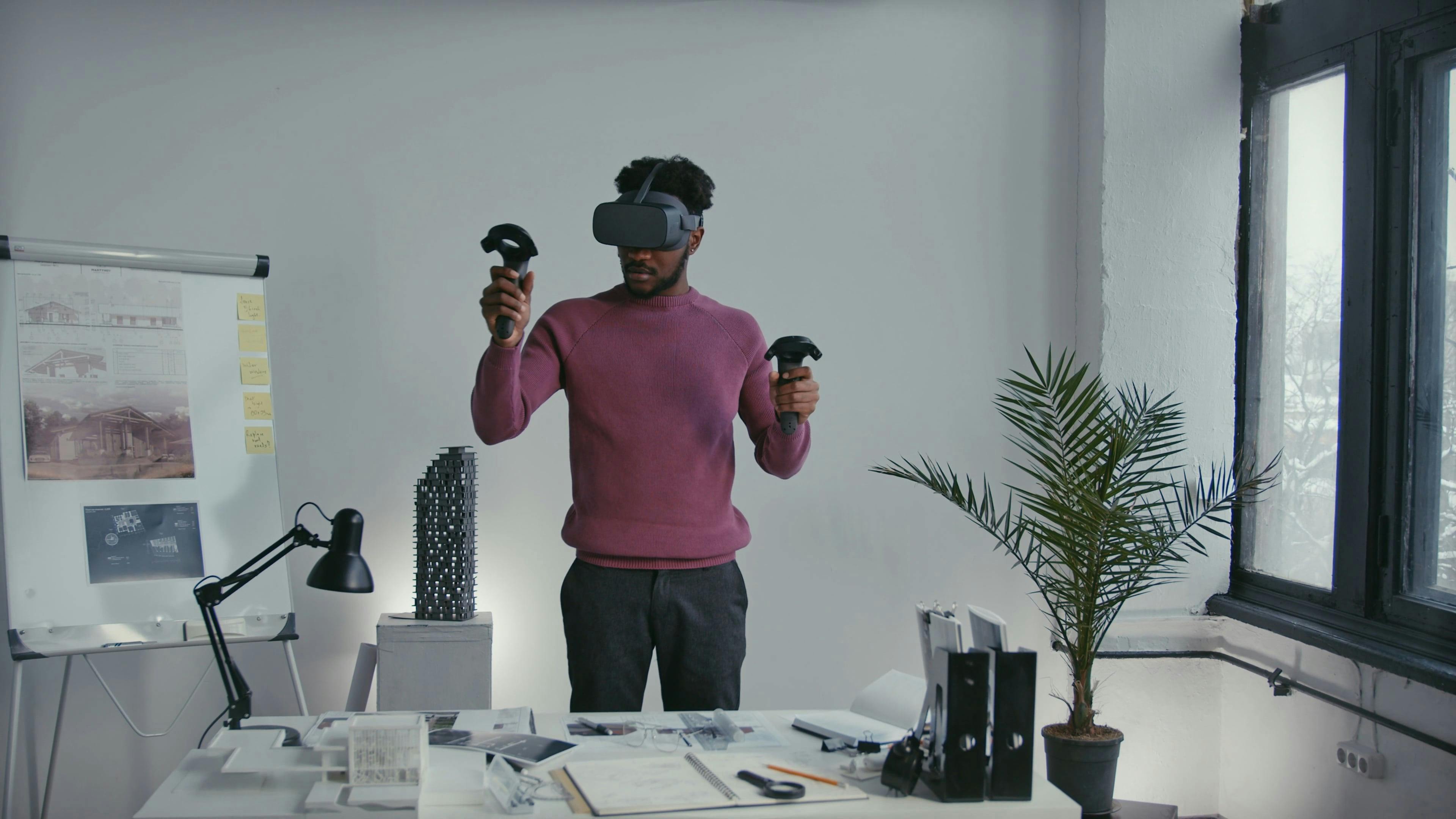 A Man Playing Virtual Reality Game in the Office · Free Stock Video